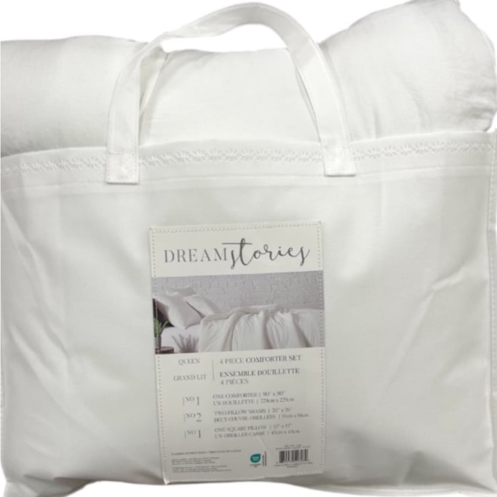Dream Stories White Queen Comforter Set New 4 Pieces 90”x90”
